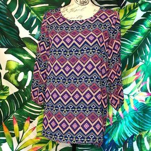 EUC $80 Karlie Small Boutique Colorful Geometric Tropical Vacation Print Blouse